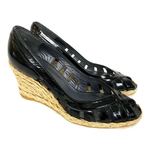 Stuart Weitzman Shoes - Stuart Weitzman Espadrille Wedge 9 M Black Patent